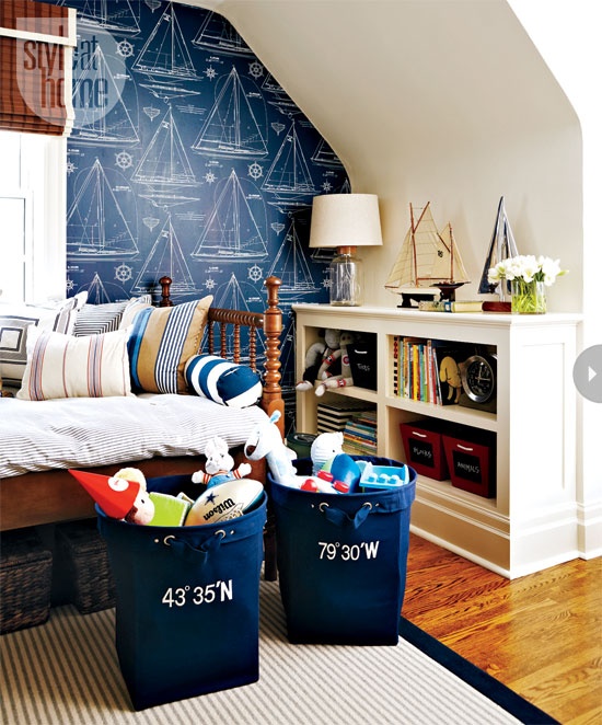 This boy's room has plenty of storage and a fantastic theme