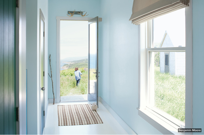 This is Benjamin Moore’s color of 2014 - Breath of Fresh Air. It can be used with lots of whites or as a neutral base to darker, bolder hues.  