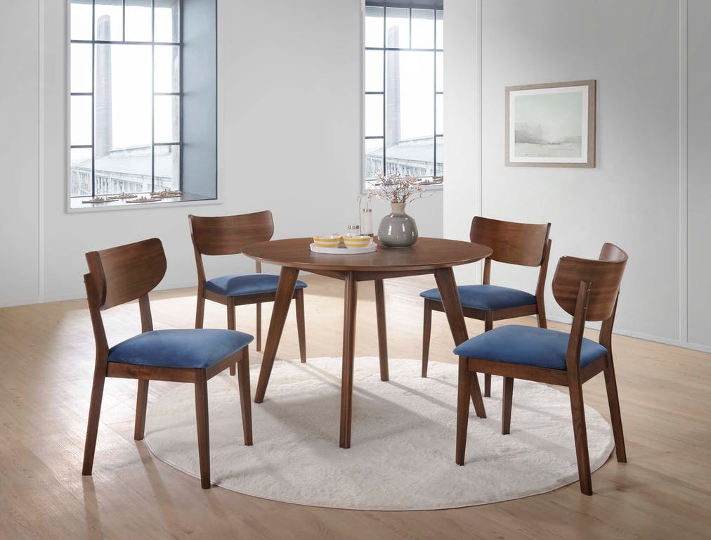 Dining Table with Blue Velvet Chairs